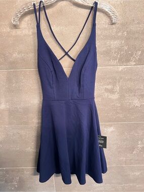 Navy Deep V Cross-Back Dress - Lulus